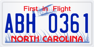 NC license plate ABH0361
