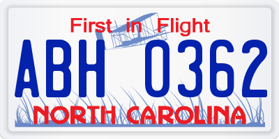 NC license plate ABH0362