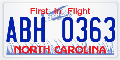 NC license plate ABH0363
