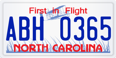 NC license plate ABH0365