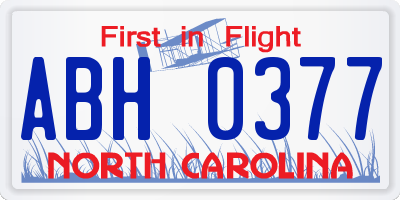 NC license plate ABH0377