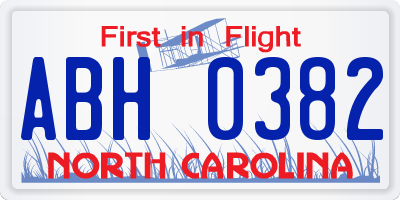 NC license plate ABH0382