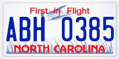 NC license plate ABH0385