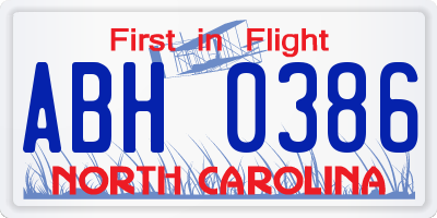 NC license plate ABH0386