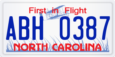 NC license plate ABH0387