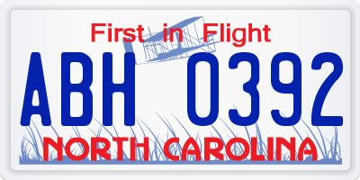 NC license plate ABH0392