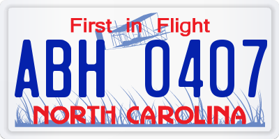 NC license plate ABH0407