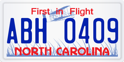 NC license plate ABH0409