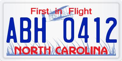 NC license plate ABH0412