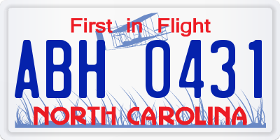 NC license plate ABH0431