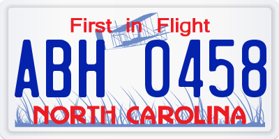 NC license plate ABH0458