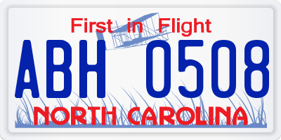 NC license plate ABH0508