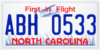NC license plate ABH0533