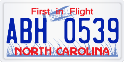 NC license plate ABH0539