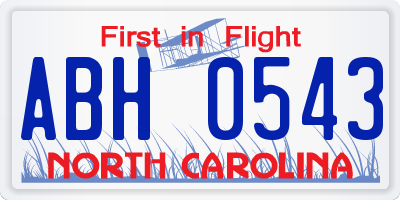 NC license plate ABH0543