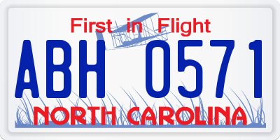 NC license plate ABH0571