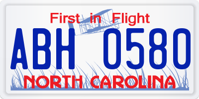 NC license plate ABH0580