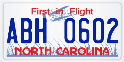 NC license plate ABH0602