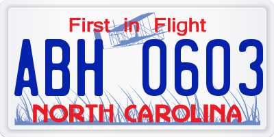 NC license plate ABH0603