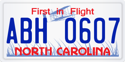 NC license plate ABH0607