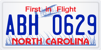 NC license plate ABH0629