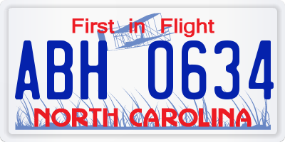 NC license plate ABH0634