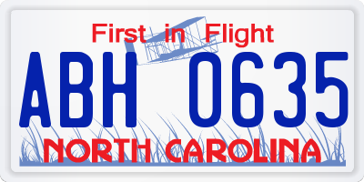 NC license plate ABH0635
