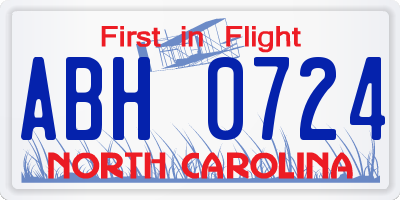 NC license plate ABH0724