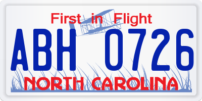 NC license plate ABH0726