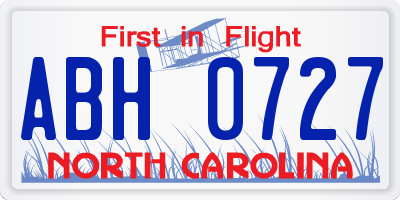 NC license plate ABH0727