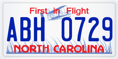 NC license plate ABH0729