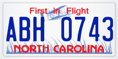 NC license plate ABH0743