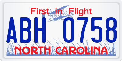NC license plate ABH0758