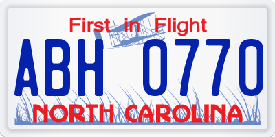 NC license plate ABH0770