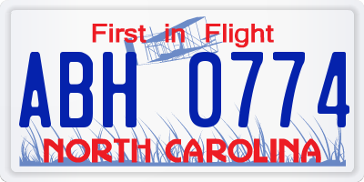 NC license plate ABH0774