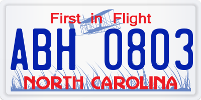 NC license plate ABH0803