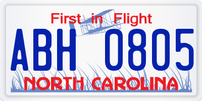 NC license plate ABH0805