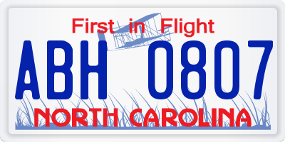 NC license plate ABH0807