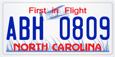 NC license plate ABH0809