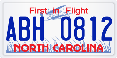 NC license plate ABH0812