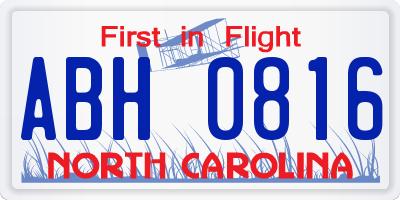 NC license plate ABH0816