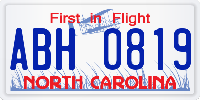 NC license plate ABH0819