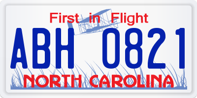 NC license plate ABH0821