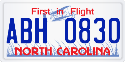 NC license plate ABH0830