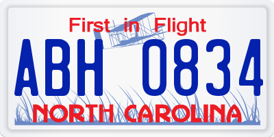 NC license plate ABH0834