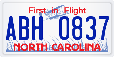 NC license plate ABH0837