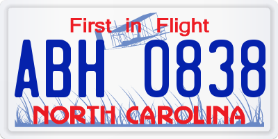 NC license plate ABH0838