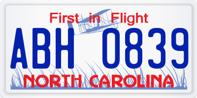 NC license plate ABH0839
