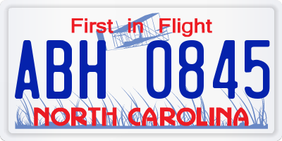 NC license plate ABH0845
