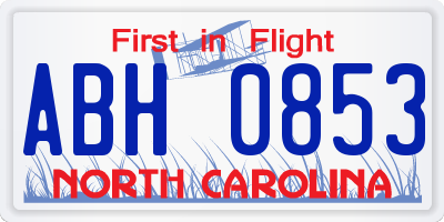 NC license plate ABH0853